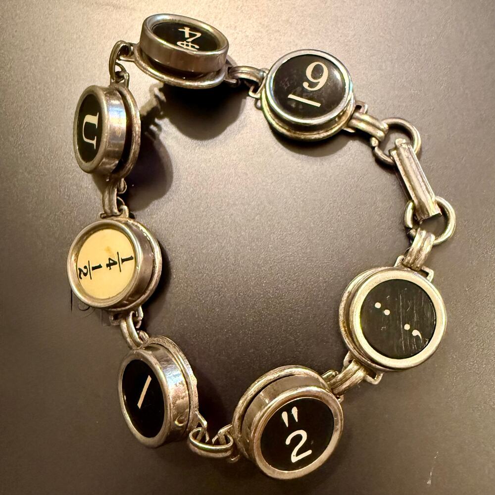 Vintage Silver Tone Typewriter Key Link Bracelet
